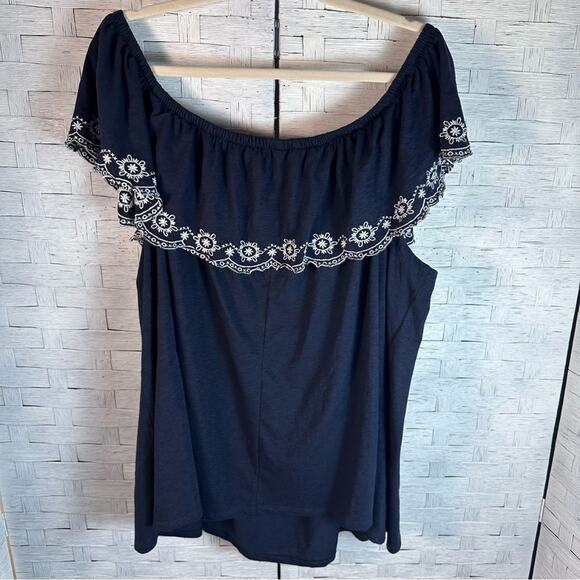Lane Bryant off the shoulder embroidered blouse navy feminine bohemian plus size - Picture 5 of 12